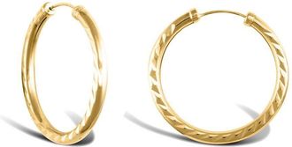Jewelco London 9ct Gold Diamond Cut Capped Sleeper 2.5mm Hoop Earrings 25mm - JER744C