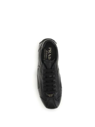 Prada Mens Lace-Up Sneakers Black Leather Upper: Lamb Shoes Flat