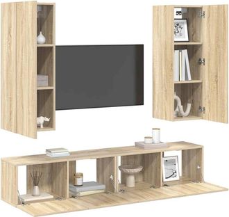 Berkfield Home Sturdy 4 Piece TV Cabinet Set Sonoma Oak Engineered Wood in Light Tan