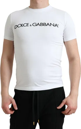 Dolce & Gabbana Mens White Logo Print Cotton Crew Neck T-Shirt