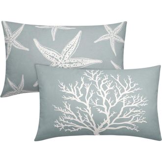 OEM Funda De Almohada Azul Claro Con Forma De Estrella De Mar, 30 X 50 Cm, Juego De 2 Piezas, Funda De Coj&iacute;n De Algod&oacute;n Y Lino Estilo N&aacute;utico, Apta Para S
