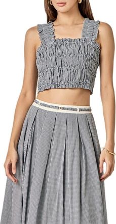 English Factory Plaid Smocked Crop Tank in Blue at Nordstrom, Size X-Small