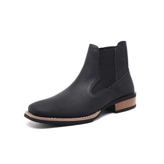 Generic Mens Chelsea Boots Black Slip-On Ankle Boots with Elastic Side Panels, PU Leather Upper, Rubber Sole, Classic Dress Casual Boots for Work,Black,8.5 UK