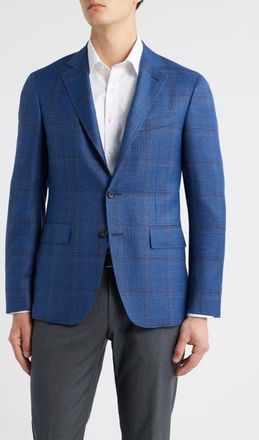 Canali Kei Trim Fit Blue M&eacute;lange Shadow Plaid Wool & Silk Blend Sport Coat in Brt Blue at Nordstrom, Size 42 Us