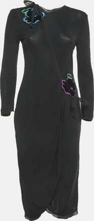 Emporio Armani Black Floral Patch Jersey Midi Dress
