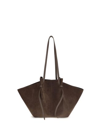 Yuzefi Womens Shoulder Bag Mochi Suede Nutmeg Calf Leather