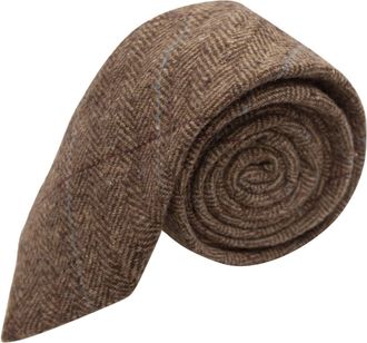 King & Priory Luxury Herringbone Brown Tweed Tie, Mens Necktie