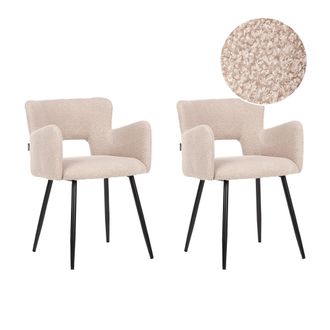 Beliani Conjunto De 2 Sillas De Comedor De Boucl&eacute; Beige Respaldo Sanilac