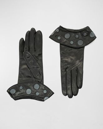 Portolano Folded Polka-Dot Cuff Leather Gloves