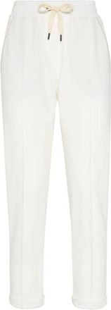 Brunello Cucinelli Cotton Stretch Joggingbroek - Dames - Slim Fit Broeken - Wit - 2XS - Katoen - Broeken