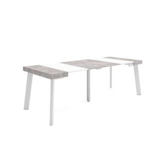 Skraut Home Mesa Consola Extensible, Mesa Comedor Plegable, 220, Para 10 Comensales, Patas De Madera, Estilo Moderno, Blanco Y Gris Cemento - Skraut Home