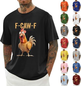 Generic F-CAW-F Tshirts Mens Funny Scream Chicken Humor T-Shirt Mens Short Sleeve Crew Neck Christmas Summer Tops Casual Loose F-CAW-F Shirt Plus Size(A102200