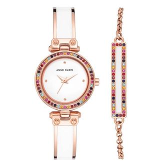 Anne Klein Quartz Crystal White Dial Ladies Watch and Bracelet Set AK/3974WTST