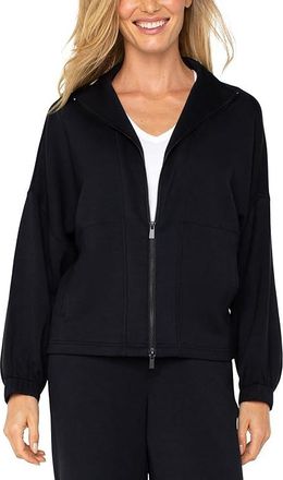 Liverpool L.A. Plush Comfort Knit Zip Up Funnel Neck Jacket Womens Coat Black : SM, Modal/Polyester/Spandex