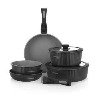 KASANOVA Batteria 9 pezzi Eaziclip grigia con manici staccabili