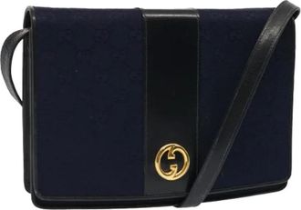 Gucci Pre-owned Shoulder Bags, female, Blue, Size: ONE SIZE Pre-owned Canvas Shoulder Bag