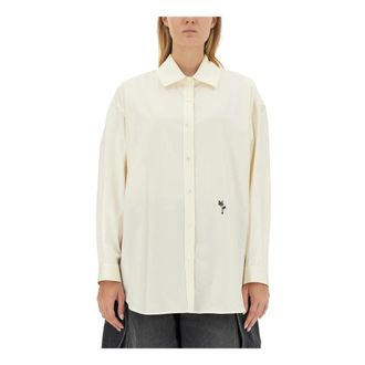 Palm Angels Shirts, female, Beige, Size: XS Palms Embroidered Shirt