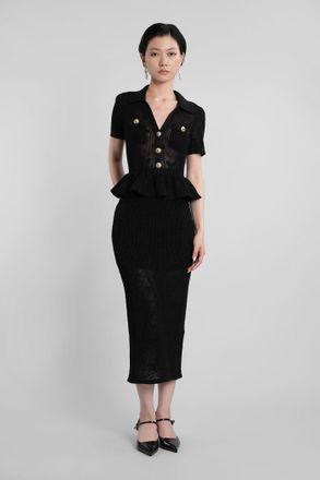 Self Portrait Long Dress In Black Cotton