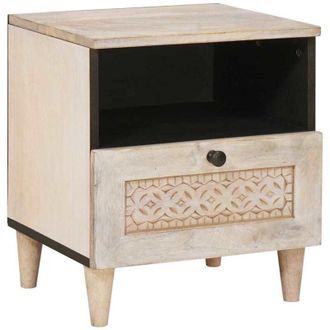 vidaXL Mesa de Noche Beige 40 x 33 x 46 cm madera maciza de mango vidaXL