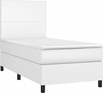 vidaXL Vidaxl - Cama Box Spring Y Colch&oacute;n Led Cuero Sint&eacute;tico Blanco 90x200 Cm