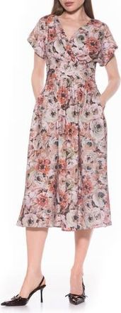 Alexia Admor Ava Short Sleeve Fit & Flare Midi Dress in Brown Floral at Nordstrom Rack, Size 12