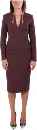 Elisabetta Franchi Ab-805-57E2-V460 Midi Jurk - Dames - Casual kleedjes - Bruin - 2XL - Polyester - Kleedjes