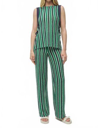 Jonathan Simkhai Brenner Knit Straight Leg Pant In Kelly Green Stripe