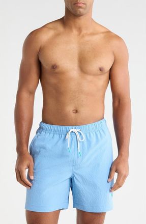 Tommy Bahama Naples Surf Seersucker Volley Swim Trunks in Big Sky Blue at Nordstrom, Size Xx-Large