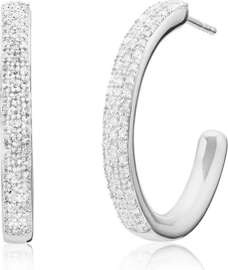 Monica Vinader Sterling Silver Fiji Pav&eacute; Diamond Large Hoop Earrings Diamond