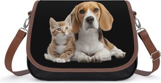 Generic Beagle Dog And Cat Womens Crossbody Bag Fashion Shoulder Handbags Message Tote Bag with Adjustable Strap