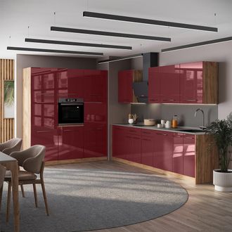 Vicco Mueble De Cocina Fame-line, Rojo Burdeos Alto Brillo/roble Dorado, 460 Cm, Et Antracita, Vicco