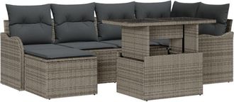 vidaXL Garden Sofa Set with Cushion 7 pcs Grey Poly rattan Vidaxl