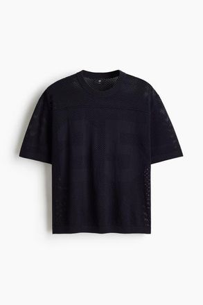 H&M Relaxed Fit Boxy Hole-knit T-shirt in Navy Blue at Nordstrom, Size Xx-Large