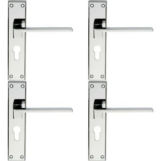 Loops 4x PAIR Flat Straight Lever on Euro Backplate Handle 180 x 40mm Polished Chrome