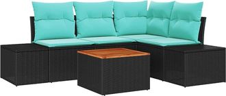 vidaXL Conjunto De Sof&aacute;s De Jard&iacute;n 5 Uds. Negro Rat&aacute;n Sint&eacute;tico Vidaxl