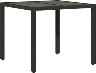 vidaXL Mesa De Jard&iacute;n Superficie De Vidrio Rat&aacute;n Pe Negro 90x90x75 Cm Vidaxl