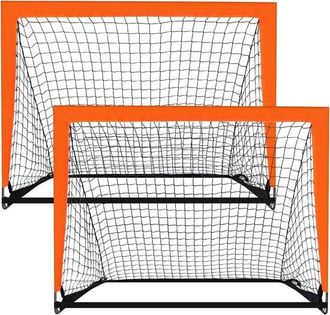 No Brand Conjunto De 2 Porter&iacute;as De F&uacute;tbol Port&aacute;tiles Para Ni&ntilde;os, 120 Cm X 90 Cm, Para Jard&iacute;n, Interior Y Exterior, Plegables, Color Naranja