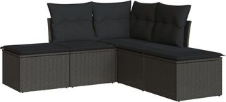 vidaXL Set De Muebles De Jard&iacute;n 5 Pzas Y Cojines Rat&aacute;n Sint&eacute;tico Negro Vidaxl