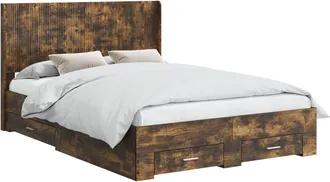 vidaXL Estructura De Cama Con Almacenamiento Y Cabecero Roble Ahumado Vidaxl