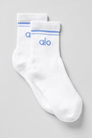 Alo | Half-Crew Throwback Socks in White/Crystal Clear Blue, Size: Large