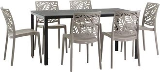 Siediti Fuori e Dentro Conjunto mesa rectangular antracita y 6 sillas de resina t&oacute;rtola