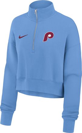 Nike Philadelphia Phillies Phoenix Nike Womens MLB Cropped 1/4-Zip Crew in Blue | 01N94EYPP-LMW
