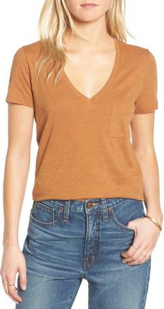 Madewell Whisper Cotton V-Neck Pocket Tee in Acorn at Nordstrom, Size Large