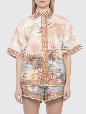 Zimmermann Tropical Print Linen Shirt with Contrast Piping
