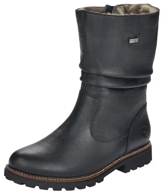 Remonte Winterstiefel REMONTE, Damen, Gr. 39, schwarz, Leder, unifarben, Schuhe Winterstiefel, Blockabsatz, Winterboots mit Falten am slouchy Schaft, schmale 