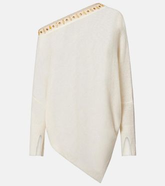 Xu Zhi Beaded asymmetric linen-blend sweater
