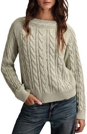 Lucky Brand Cable Stitch Boat Neck Cotton Sweater in Aqua Gray at Nordstrom, Size Xx-Large