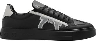Ferragamo Mens Borg Leather Sneakers In Black