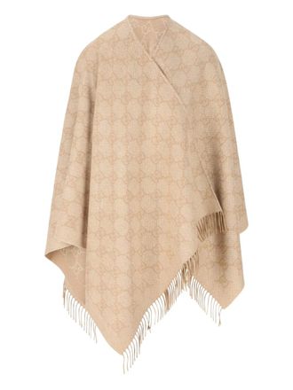 Gucci GG-patterned fringed cape - women - Fabric - OS - Neutrals
