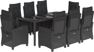 vidaXL Set De Comedor De Jard&iacute;n 9 Pzas Y Cojines Rat&aacute;n Sint&eacute;tico Negro Vidaxl
